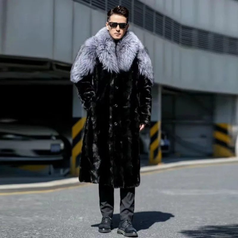 Mens Faux Mink Coat Winter Long Fur Black Color Warm Windbreaker Plus Size Collar s Clothing Jackets 250107