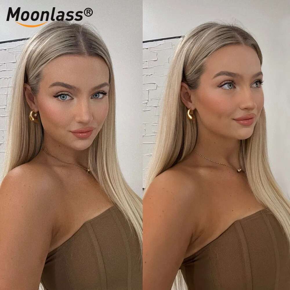 Moonlass Christmas Straight Ash Blonde 100% Real Human 210% Density Ready To Wear Pre Cut Hair 13x6 Lace Front Remy Wig