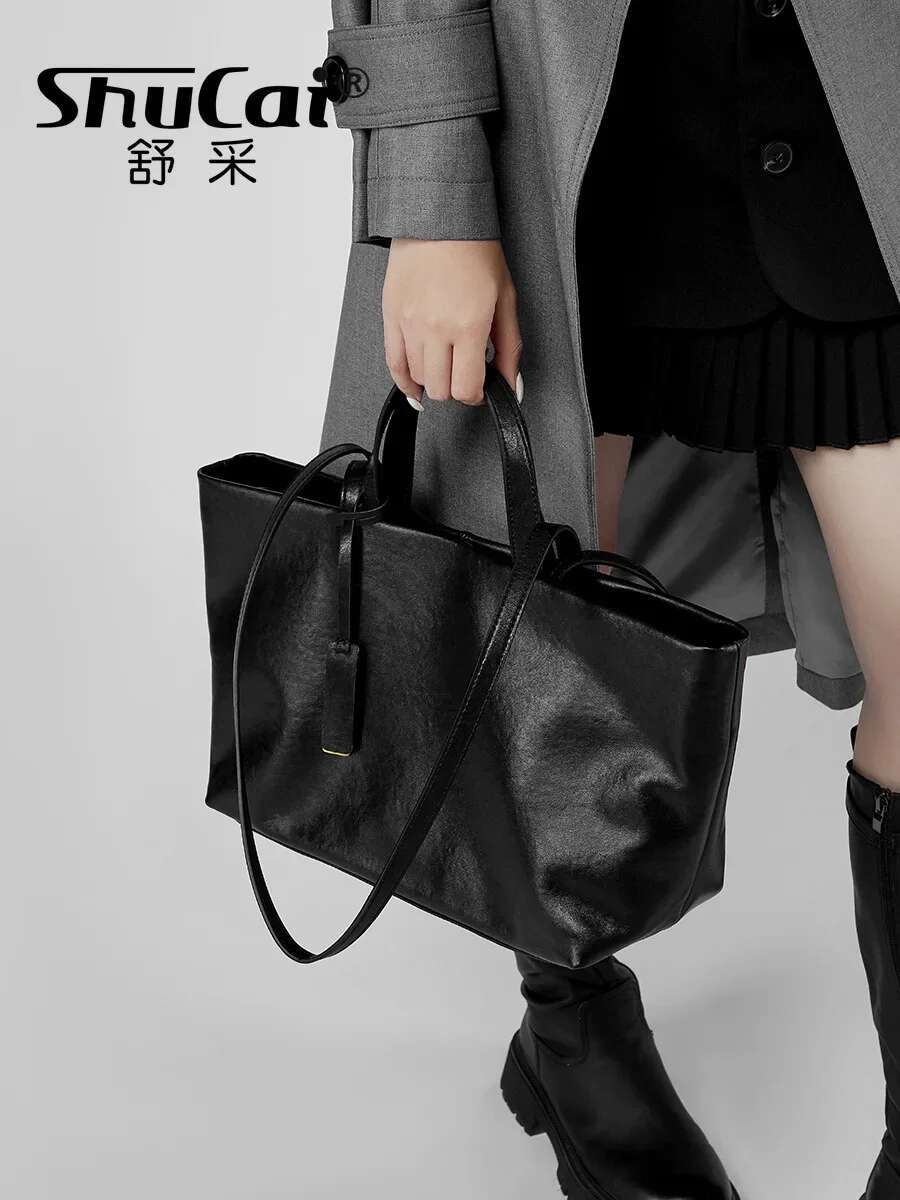 Designer Woman Shoulder Soft Leather Large Square Tote Bag Korean Fashion Handbag Shopping Underarm Bags 2025 New