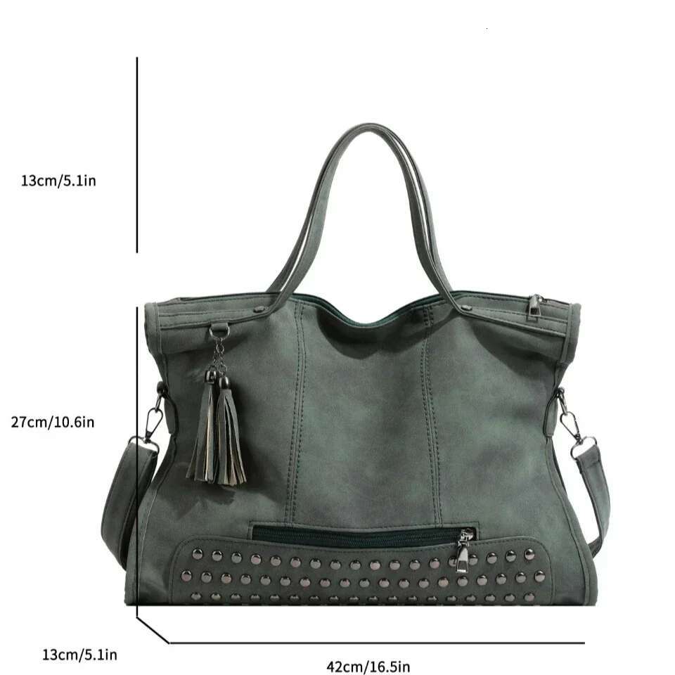 Designer Rivet Large Handbag Quality Leather Shoulder For Women Totes Purse Casual Big Bag Female Crossbody Bags Sac