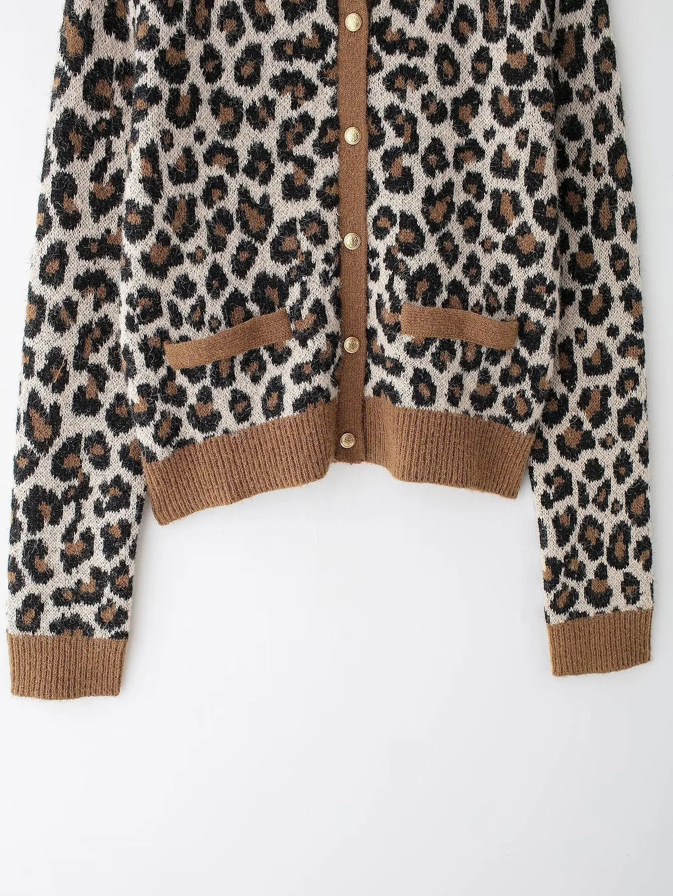 European and American style fashion simple singlebreasted round neck leopard jacquard knitted cardigan womens sweater jack 250108