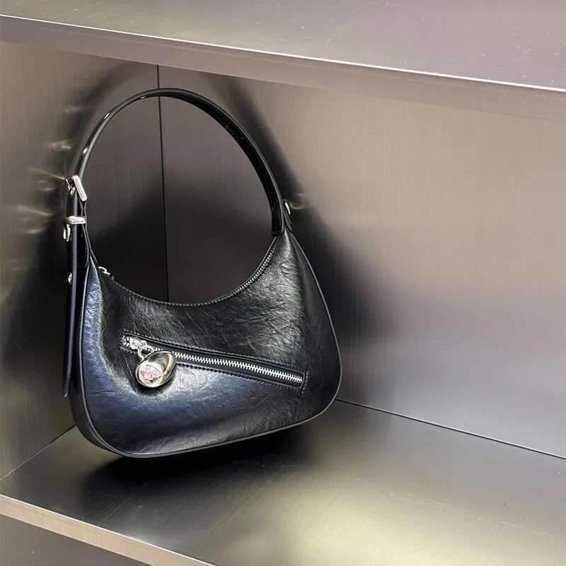PU Small Ball Crescent Armpit 2024Ins Hot Girl Style Crossbody Saddle Niche Design Sier Texture Shoulder Bag