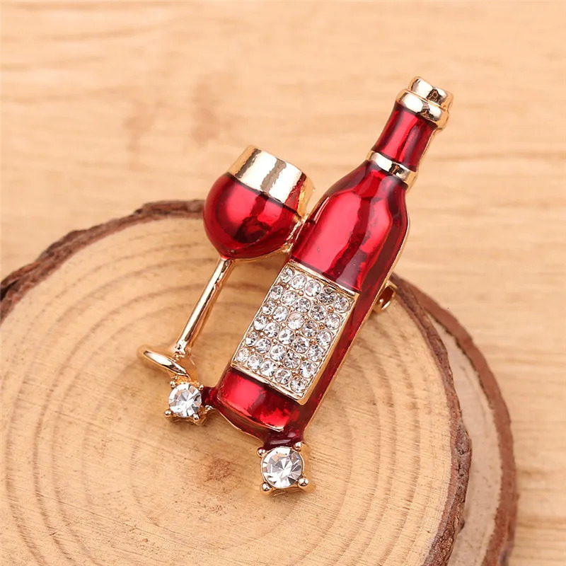 Wholesale 10Pcs/Lot Creative Rhinestone Red Wine Bottle Brooches For Women Fashion Pins Enamel Jewelry Coat Pin 250103