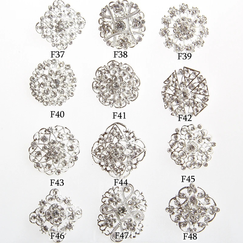 Plated Meta Rhinestone Crystal Gold Flower Brooches Pins For Wedding Bouquet Brooch Pin For Bridal Party Bags Clothes Gift Box 250103