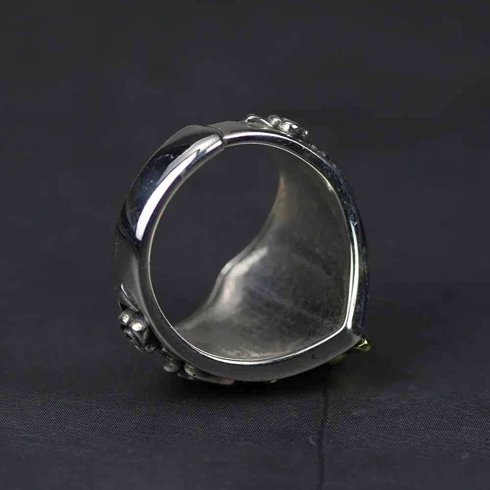 Real Pure 925 Sterling Silver Viking Ring Skull With Pentagram Gothic Punk Rock Rose Flower Carving Resizable For Men and Women 250109