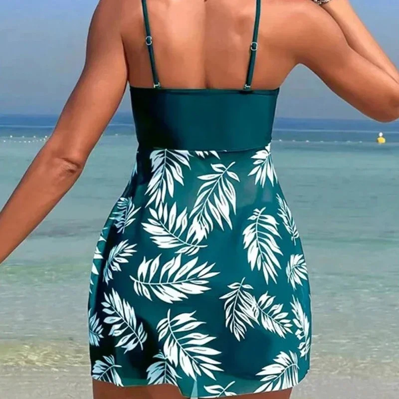 Summer Short Dress Split Swimsuit Womens Sexy Fashion High Waist Thickened Mesh Print Swimming Beach Wear 250108