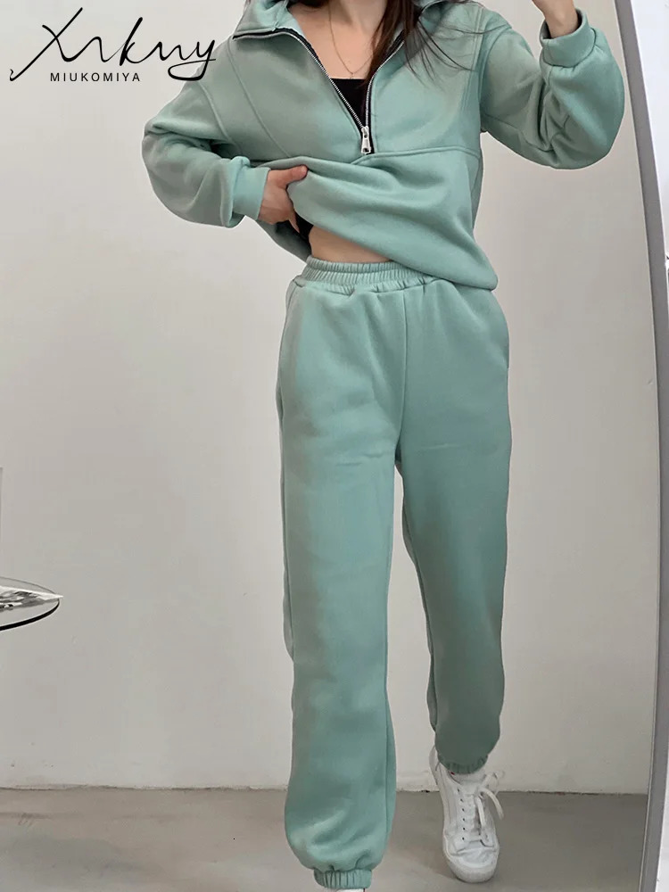 Womens Thick Fleece Tracksuit Winter Two Piece Pants Set Women Warm Sweatshirts Sports Suit 2 Sets Sweatpants 250106