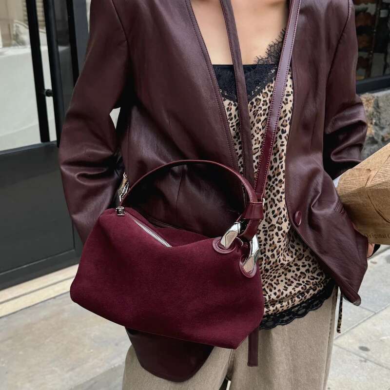 2025 Brand Designer Angora Red Shoulder Bags Women Genuine Leather Sier Metal Ring Crossbody Bag High Street Fashion Handbags