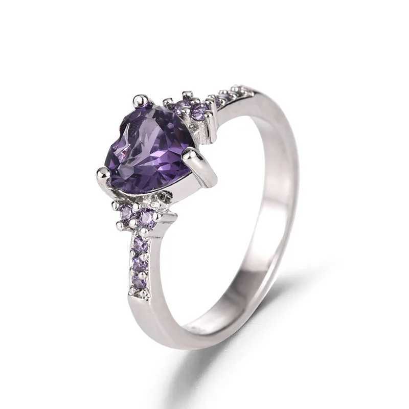 Heart shaped ring 925 silver jewelry with purple zircon gemstone ring suitable for womens wedding promises bridal party gift accessories W250109