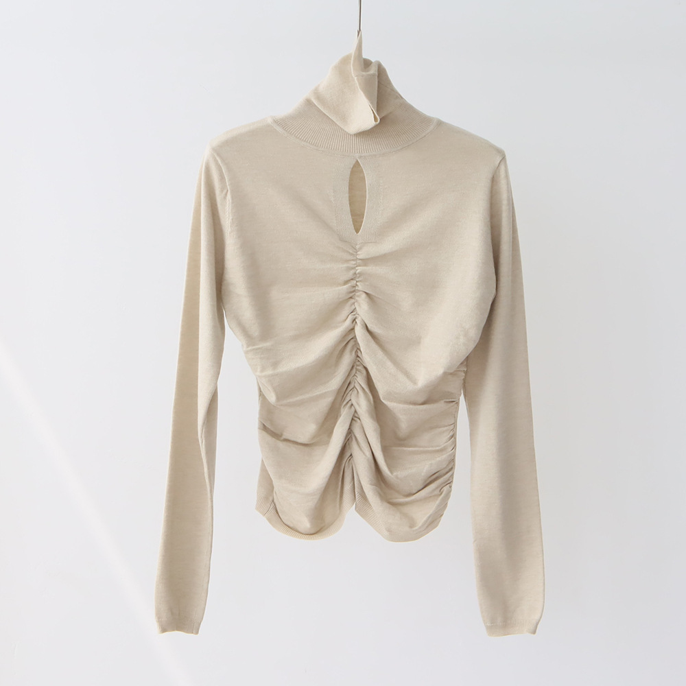 MMBB1 Women's Wool Blend Pleated Pullover with Soft Half Turtleneck