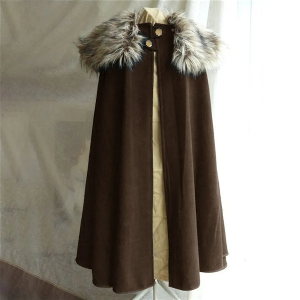 Plus Size Loose Fur Collar Long Cloak Gothic Medieval Cape Mens Black Halloween Costume Winter High Quality Warm Windproof Coat 250107