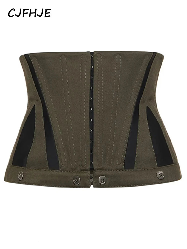 CJFHJE Women Wide Leg Pants Korean Fashion High Waist Two Piece Detachable Corset Boning Loose Fit Unisex Olive Cargo 250106