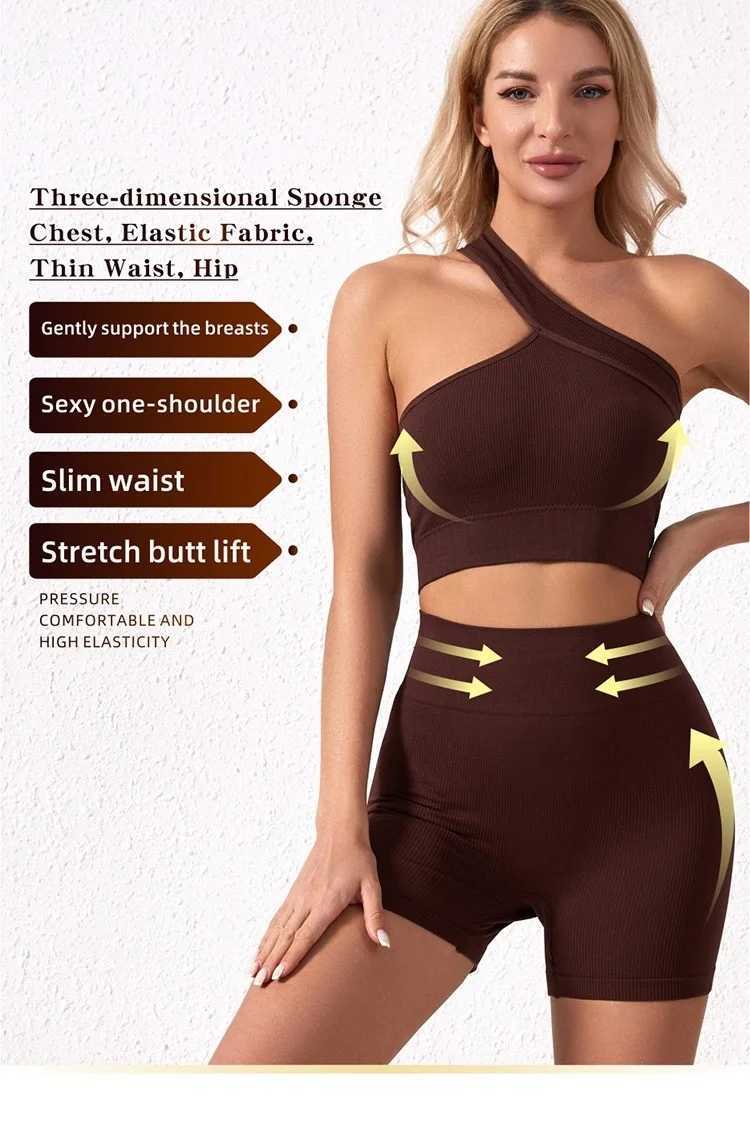 Seamless Yoga Pants Vest Sports Shock-proof Set Slanted Shoulder Neck Top Fitness Underwear Workout Clothes for WomenXJ250109