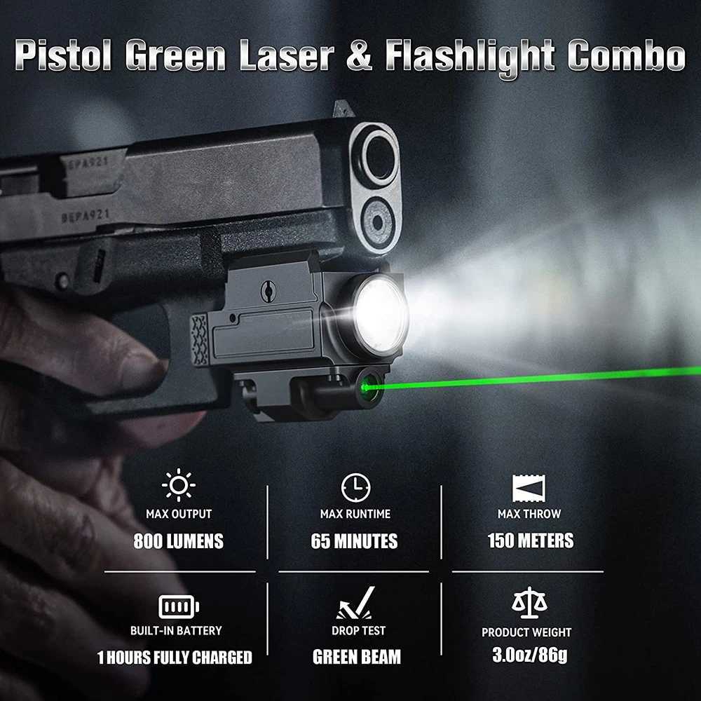 800 lumens weapon gun light red green laser sight pistol red green dot sight combination rechargeable flashlight M250409