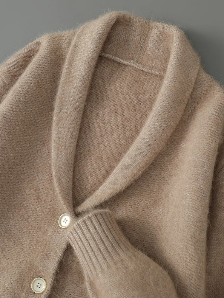 Quality 100% Mink Cashmere Autumn Winter Woman Plus Size 5XL VNeck Cardigan Sweater Knitting thicken Knitwear Solid Color Tops 250108