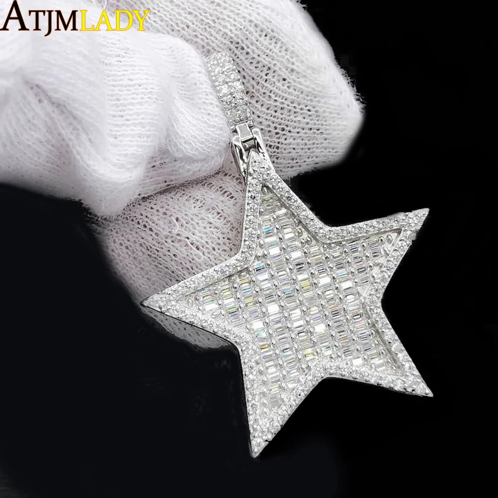 Iced Out Hip Hop Star Pendant Necklace for Men Women Bling 5A Cubic Zirconia Cz Paved Fashion Jewelry 250109