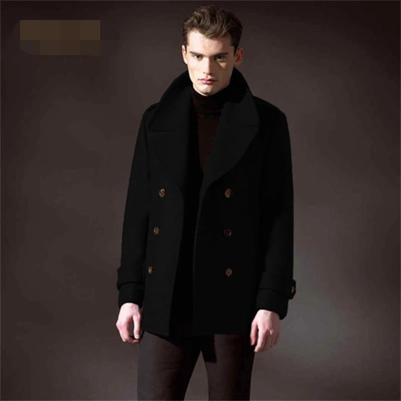 Mens woolen coat highend show youth winter doublebreasted large lapel short 250106