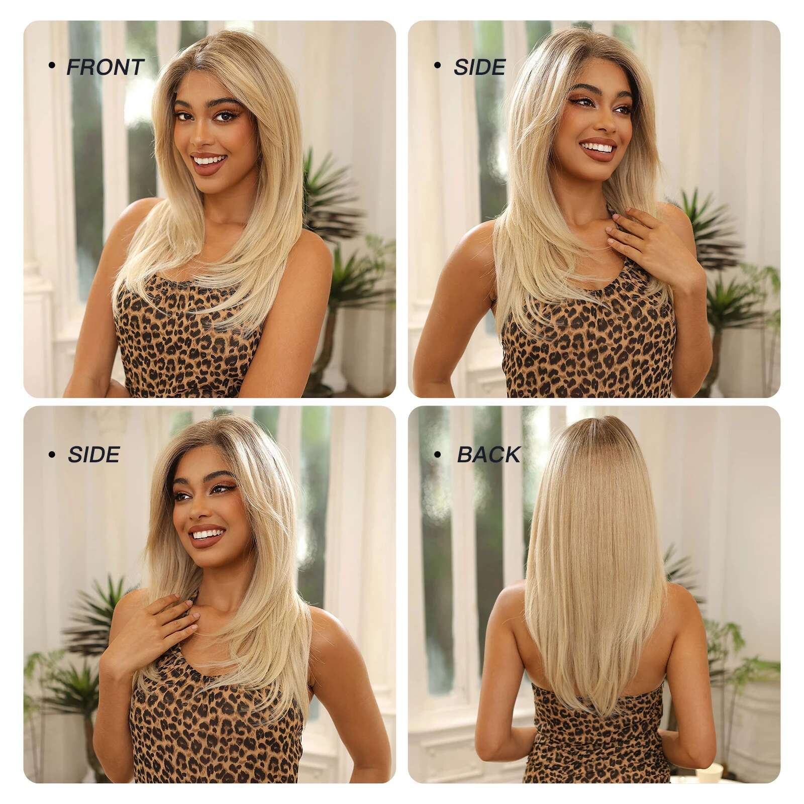 Layered Synthetic Wigs Dark Brown White Blonde Ombre MONO Top 4X4 Lace Front Wig FUTURA Hair for Women Daily Party Mono