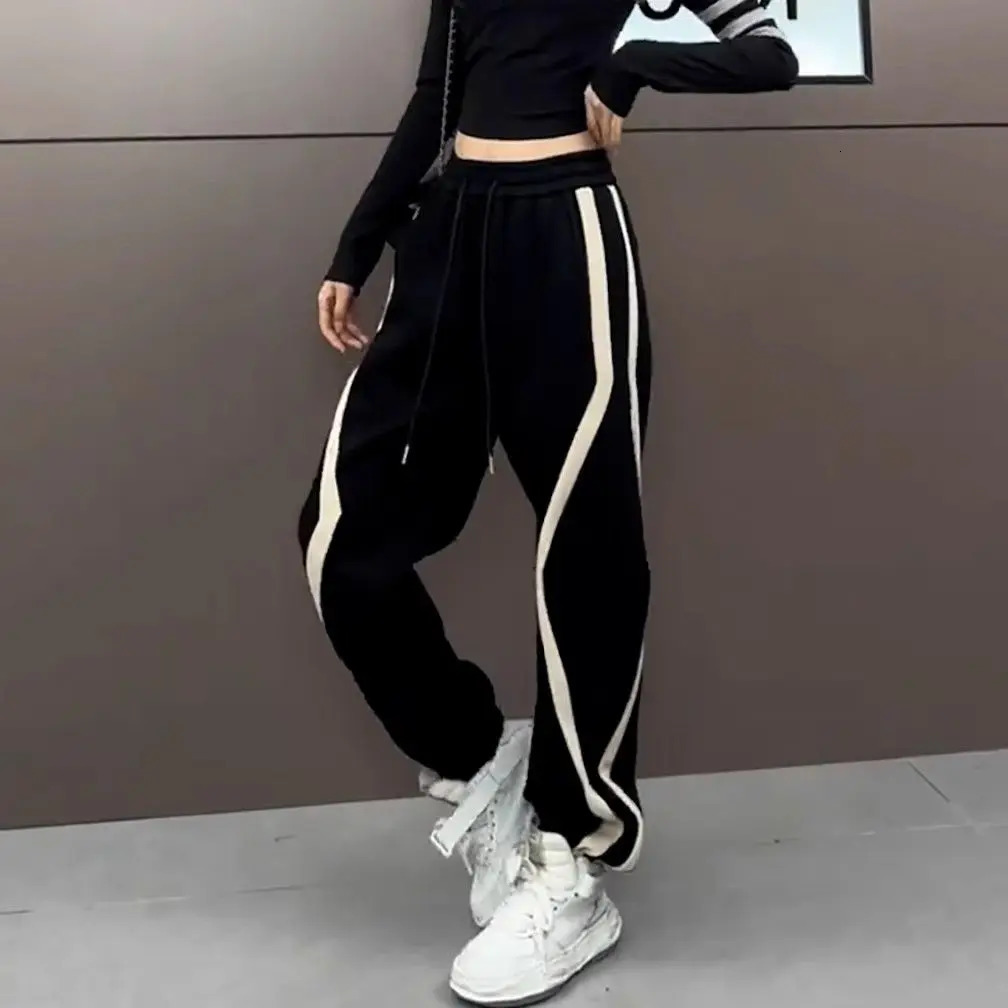 Womens Autumn and Winter Sweatpants with Plush Loose Thick Color Blocking Ankle Binding 250108