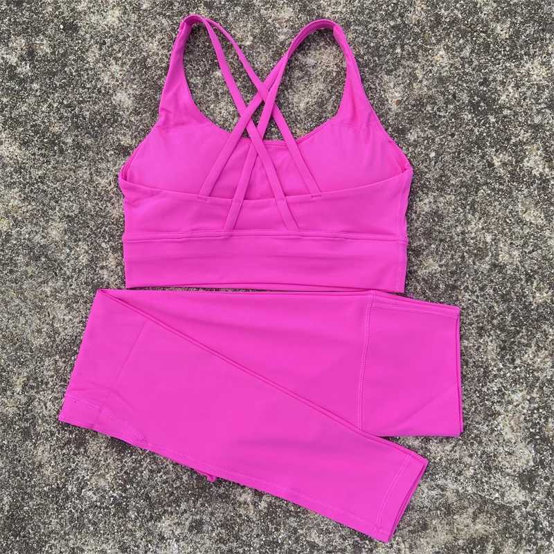 Yoga Set Gym Sports Set 2 Piece Women Workout Outfit Fitness Suit Cross Straps Bra Top And High Waist Leggings Running TracksuitXJ250109