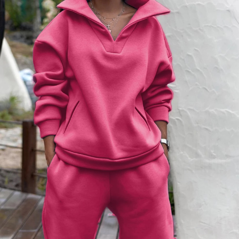 Women Tracksuit Set Plus Fleece Sweatshirts Two Piece Autumn Winter Casual Oversized Solid Female Sports Suit Long Pant 250106