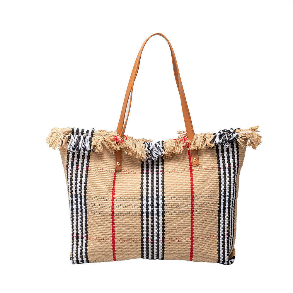 Seaside Vacation Beach Cross-Border Tote High-End Feel, Large Capacity Canvas Bag, Tassel Shoulder Handbag For Women
