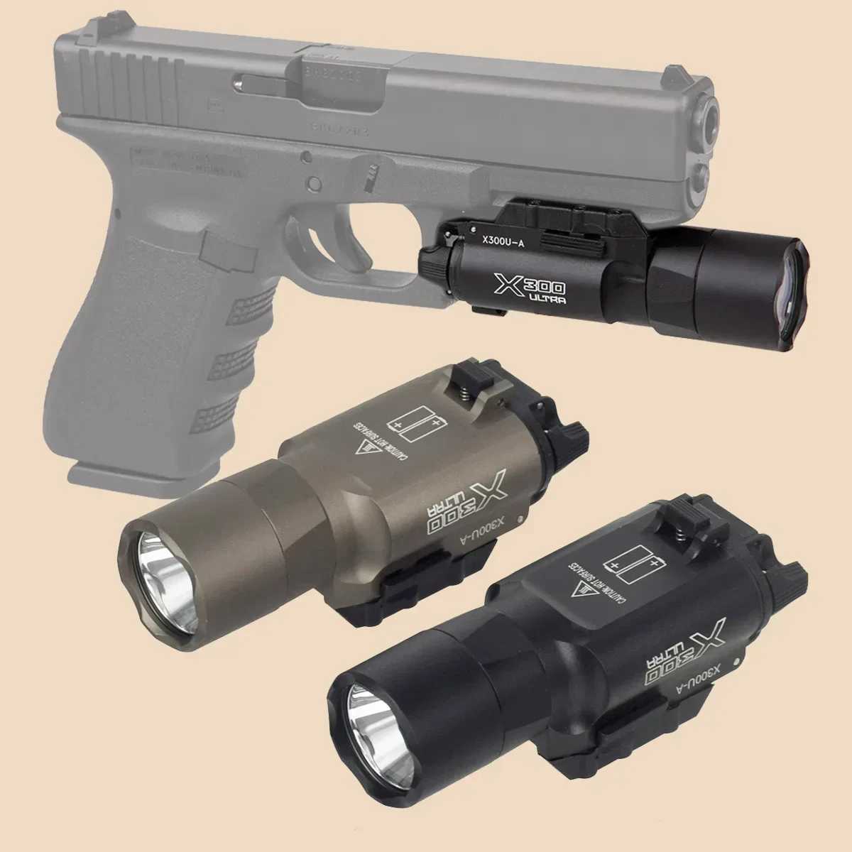 Tactical X300U X300 Ultra X300V X300V-IR Weapon Gunner Flashlight Pistol Reconnaissance Light Air Gunner Set 17 Hunting Flashlight M250110