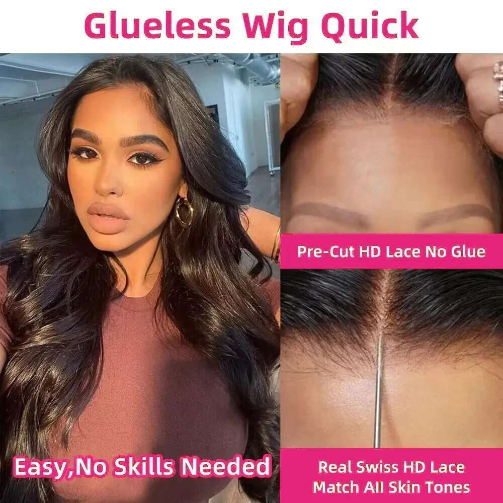 Glueless Wig Human Ready To Wear Preplucked Brazilian Hair Body Wave 5X5 Lace Frontal Wigs For Women Pre Cut No Glue 100%