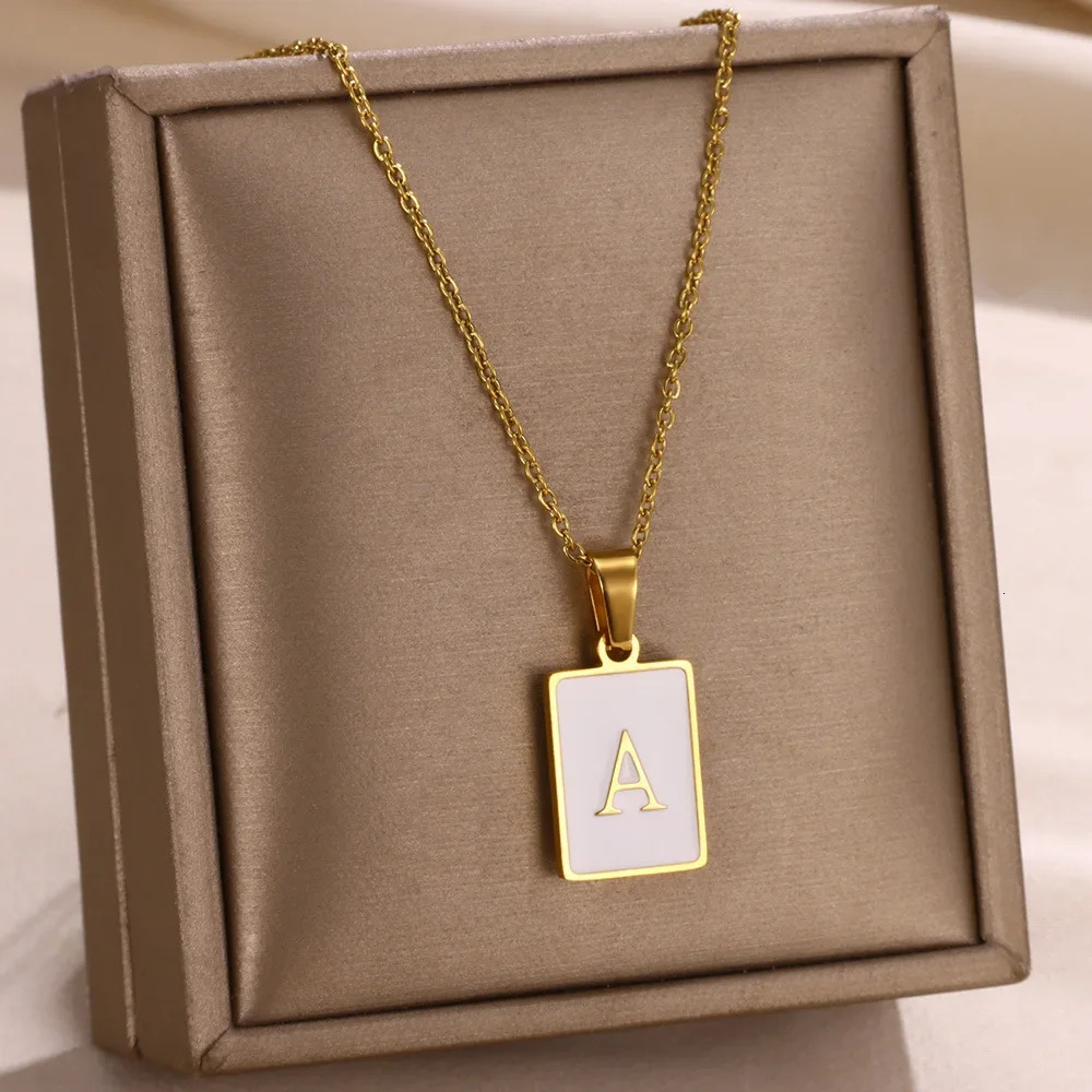 Unisex Metal Geometry Punk Gothic Party Jewelry Vintage Gifts Stainless Steel Square Shell 26letter Simple Pendant Necklace 1pc 250109