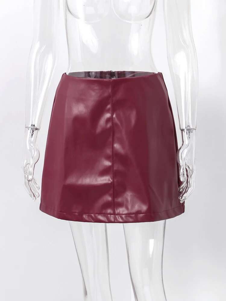 Fashion Solid PU Leather Mini For Women Autumn High Waist A E Short Skirts Female Vintage Christmas Red Lady Chic Skirt
