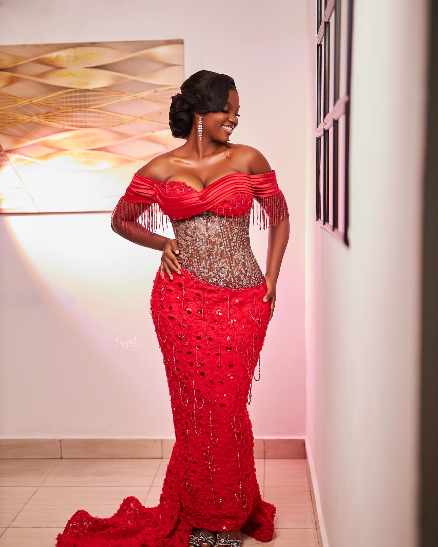Red Illusion Mermaid Prom Dresses 2025 ral Lace Beadings Evening Formal Party Second Birthday Engagement Gowns Plus Size Dress For Special Ocns