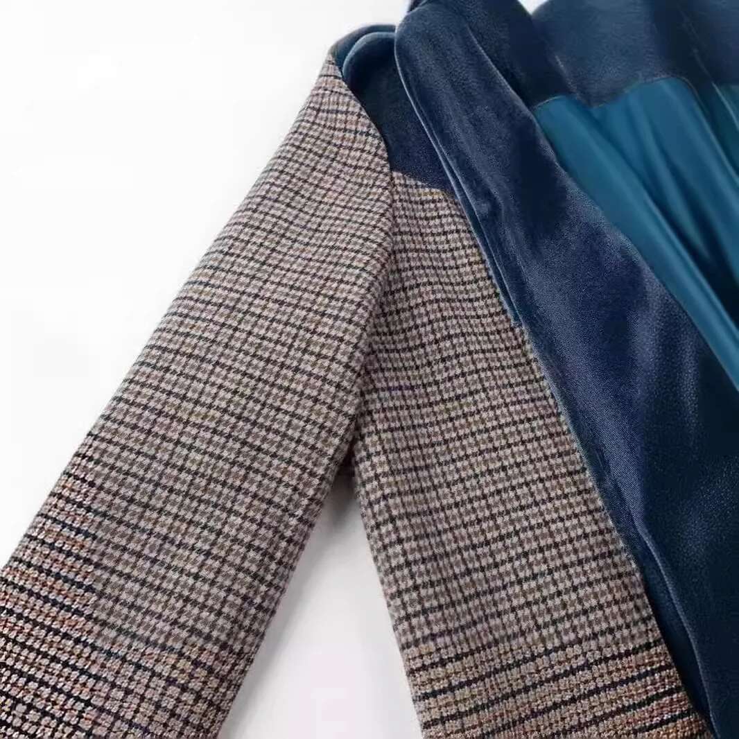 Plus Size Women's Clothing Autumn Winter Woolen Long With Blue Veet Ing On The Shoulders And Collar Coat