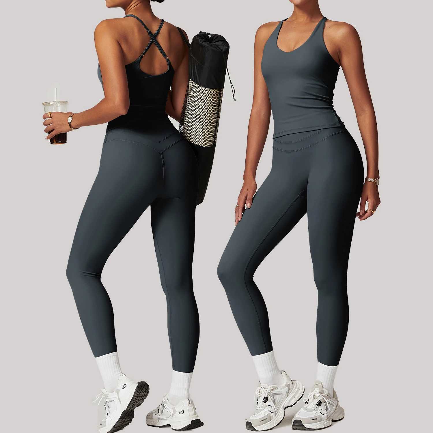 Stretch High Waist Yoga Suit Sharpened Skinny Back Breathable Fitness Clothing Outdoor Running Fitness Solid Color SportswearXJ250109