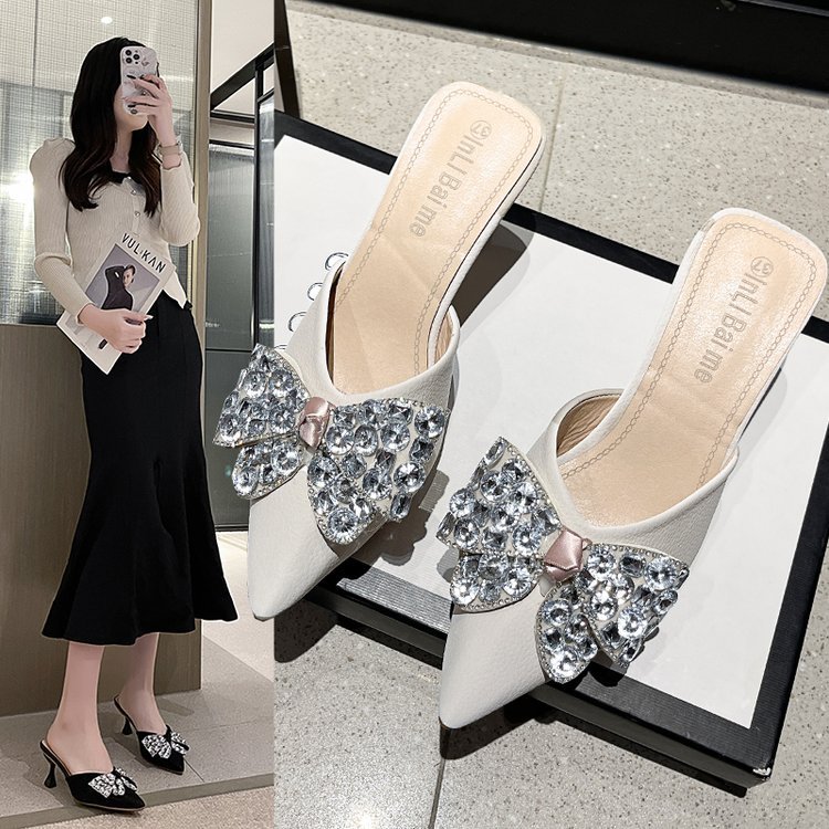 Women Slippers Fashion High Heel Sandals New Trendy Butterfly hot Knot Dia Pointed Toe Triple Black Beige Free shipping