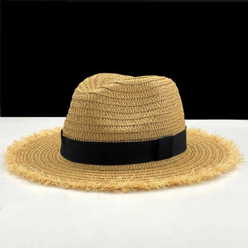 Warm natural wide Brim Burr Raffia straw hat edge Warm plain big beach Summer sun hat Big straw hat Chapeau 55-58cm X250109