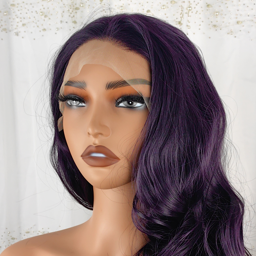 13x4 Big Curly Purple Lace Front Glueless Wig Similar to Real Human Hair Wigs Preplucked Lace Frontal Hair Ombre Blonde for Women Synthetic 280 Densit
