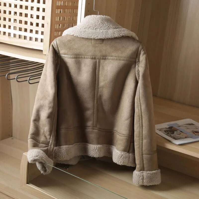 RARF Winter Women Thick Warm Suede Lamb Jacket Short Motorcycle Brown Coats Faux Shearg Sheepskin Leather Jackets Outwear