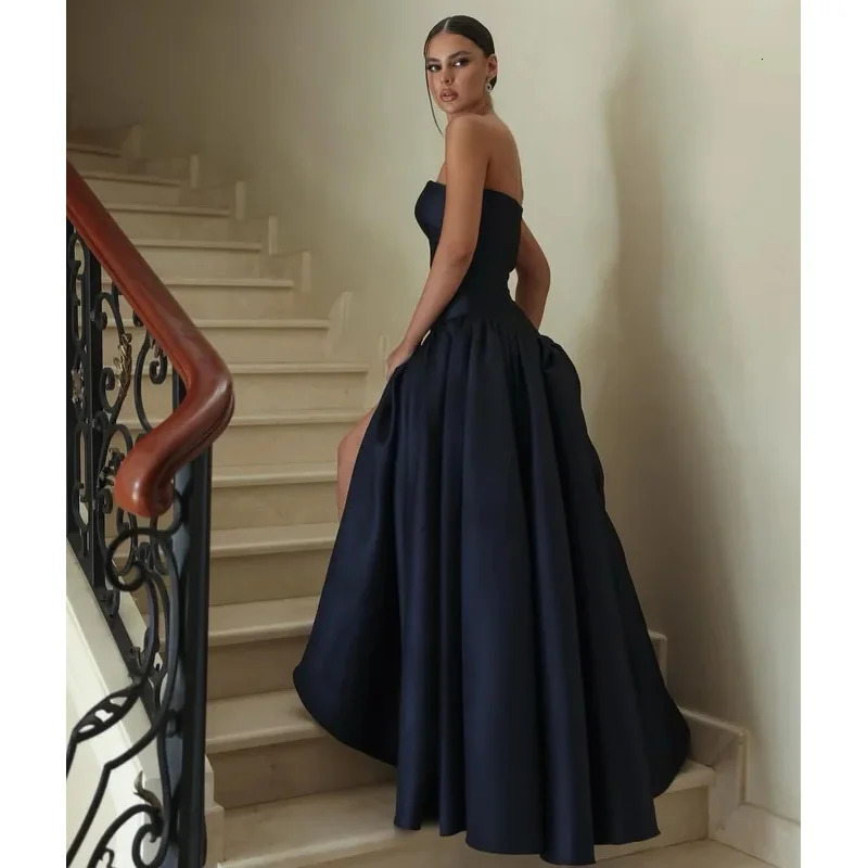 Indie Saudi Elegant Black Prom Gown Women Strapless ALine Party Evening Dress Floor Length Special Occasion Gowns customized 250106