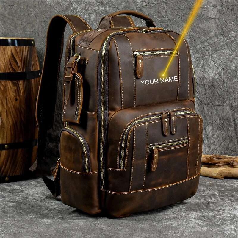 Luufan Vintage Genuine Man's Backpack Fit 15" Laptop Daypack Real Leather School Bag Big Travel Rucksack For Man
