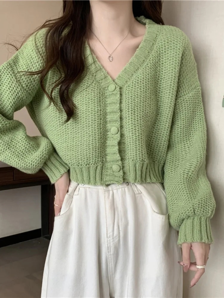 EVNISI Women Slim Sweater Cardigan V-Neck Button Up Casual Solid Knitting Sweater Coat Sweet For Women Cardigan Coat Autumn 250106