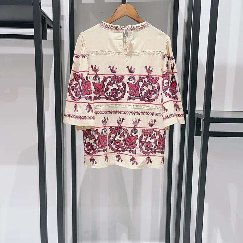 Women 2024 Early Autumn New Cross- Classical Pattern Round Neck Drawstring Waist Pullover