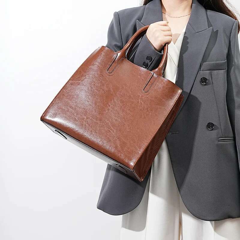 Zency Soft Retro Wax Leather Handbag Women's Tote Bags Large Capacity Composite Commute Crossbody Shoulder Bag Satchel