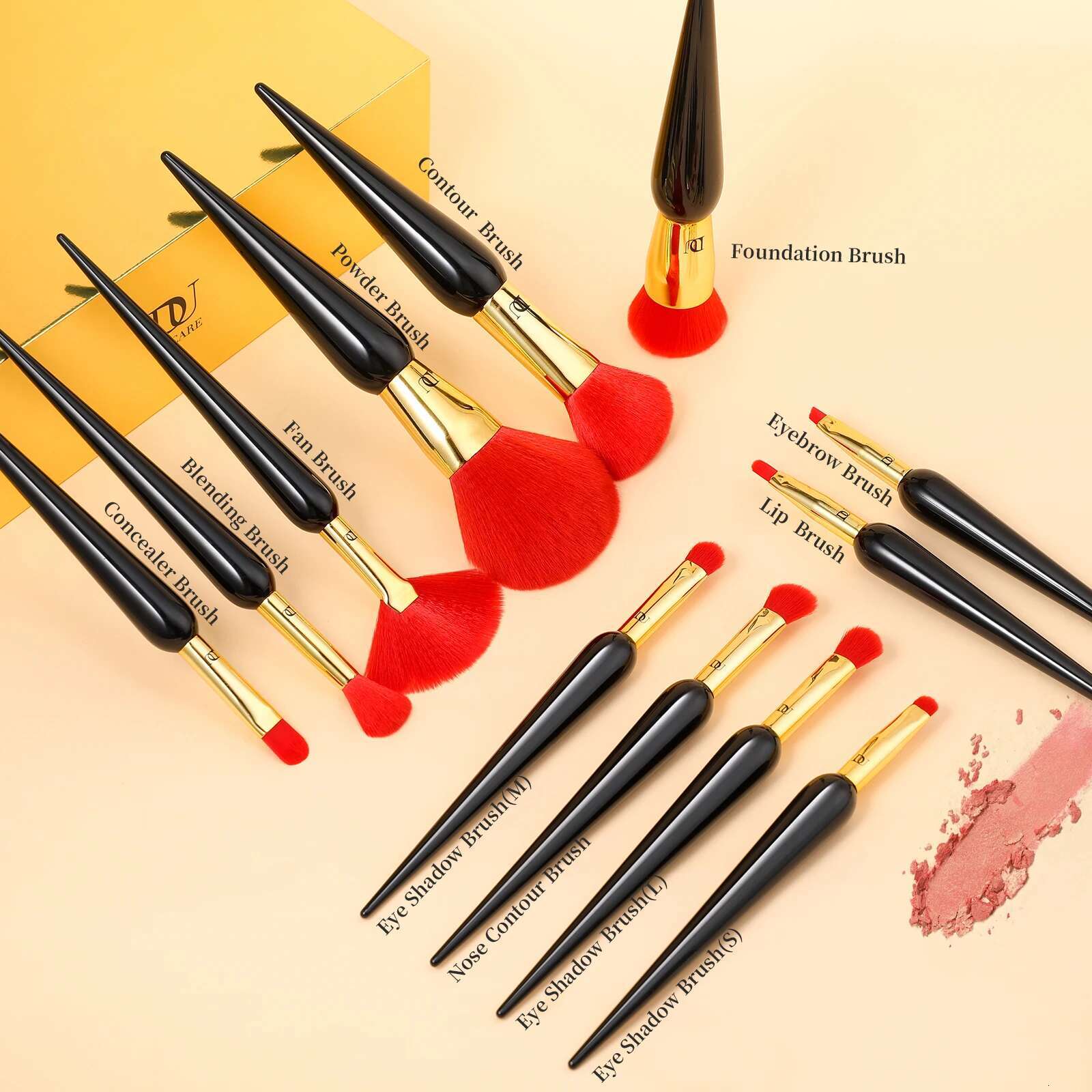 DUcare Makeup Brushes 12Pcs The Queen Seris Premium Gifts Foundation Powder Face Blush Eyeshadow Make up Brush Rubber Handle Set