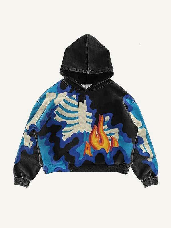 Spring Autumn Flame Skeleton 3D Printed Men's and Women's Trendy Hoodie