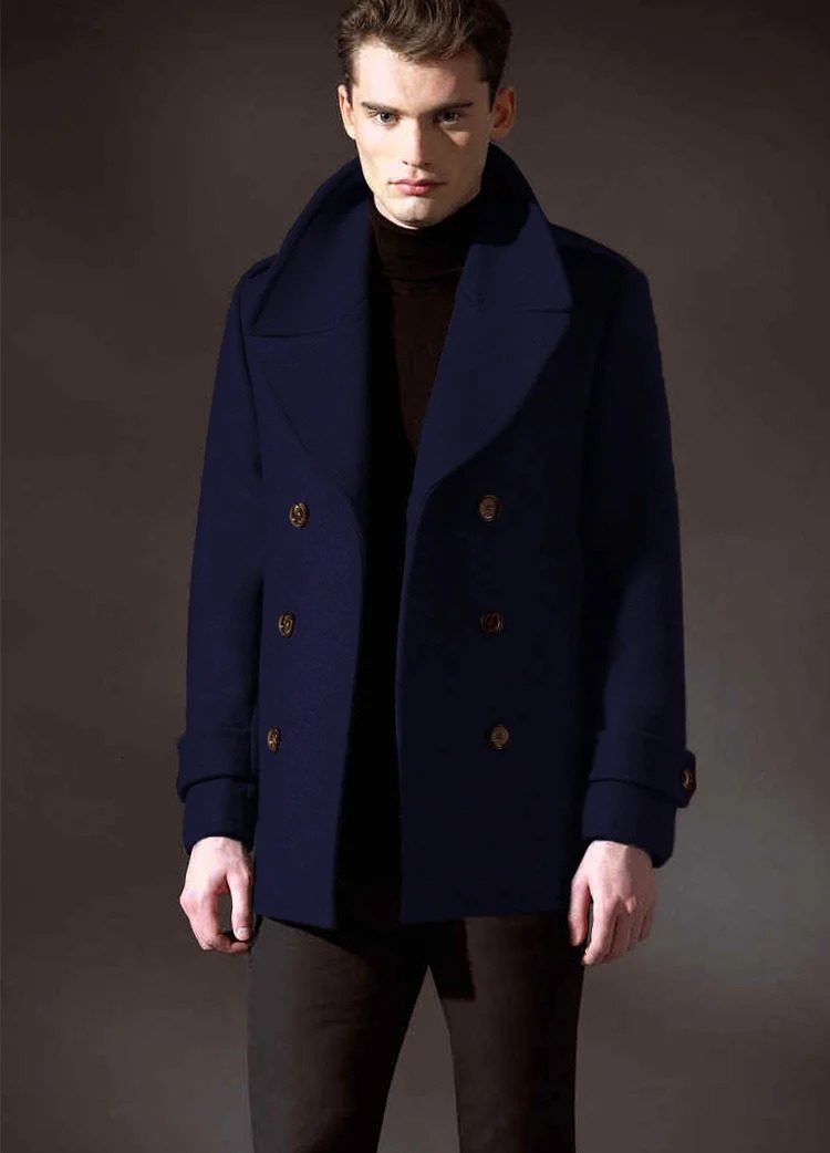 Mens woolen coat highend show youth winter doublebreasted large lapel short 250106