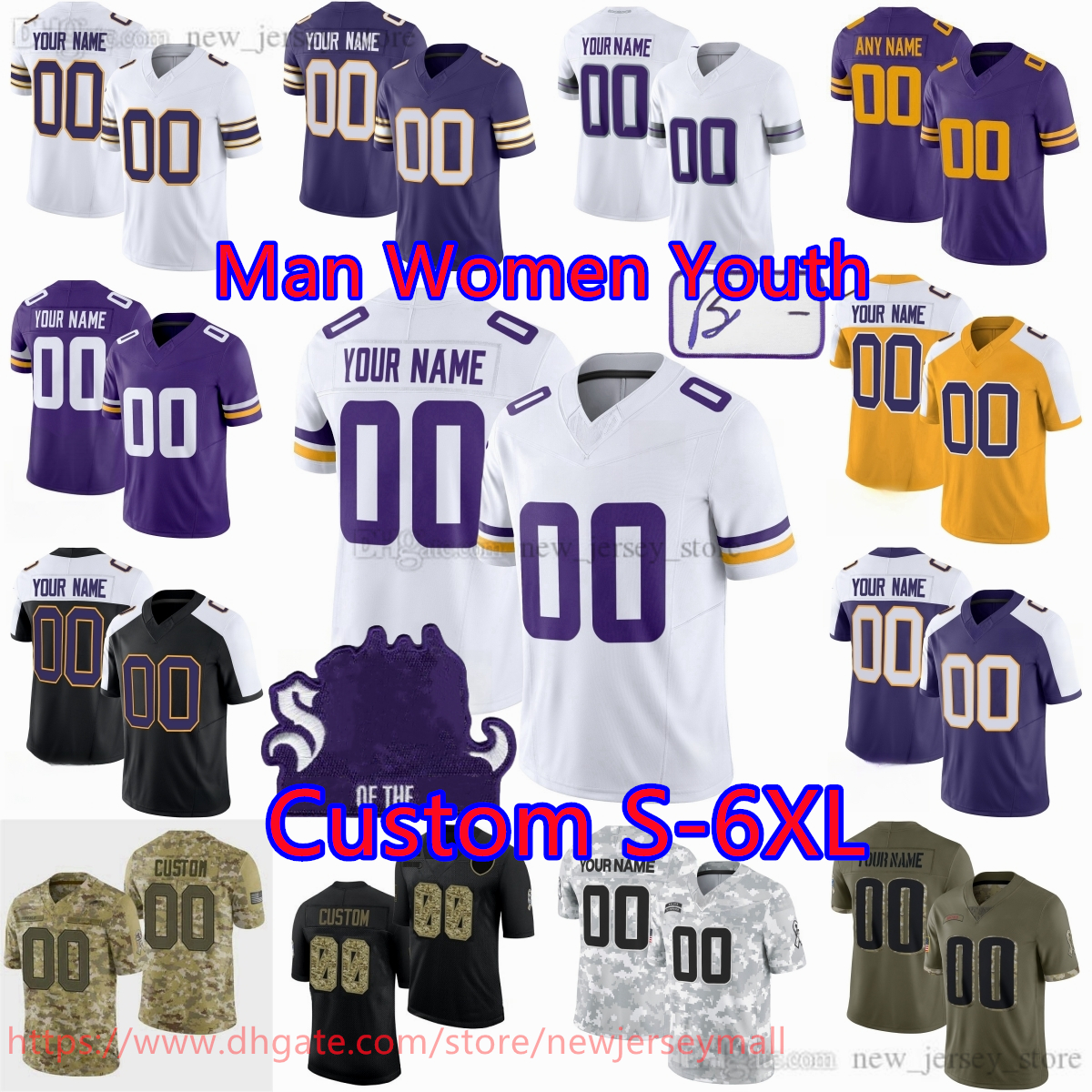 Custom DIY Football 18JustinJefferson Jersey 9JJMcCarthy Jerseys Stitched S-6XL any name any number Man Women Youth