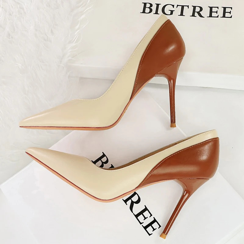 BIGTREE Shoes Color Blocking Women Pumps Pointed Tip High Heels Sexy Party Shoes Stilettos Heels Women Shoes Large Size 42 43 250106