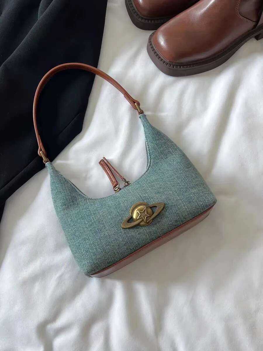 2024 Chic Stray Planet Denim Pop Single Item Underarm Dee Retro Shoulder Bag Tote