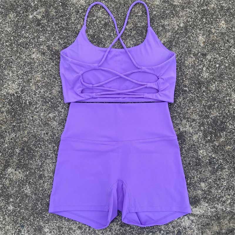 Yoga Clothes 2 Piece Women Gym Shorts Set Fitness Sports Suit Cross Back Bra Top High Waist Shorts Running Workout TracksuitXJ250109