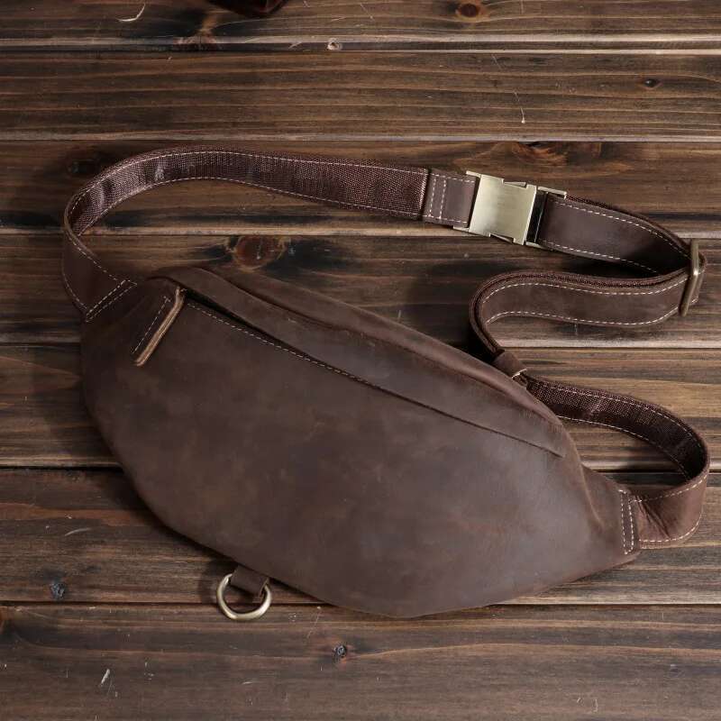 Sports Head Layer Cowhide Multi-Functional Mobile Phone Waist Pack Crazy Horse Leather Men's Bag Retro